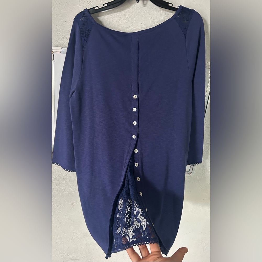 Soft Surroundings Deep Blue Cotton Blend Top - Picture 8 of 9
